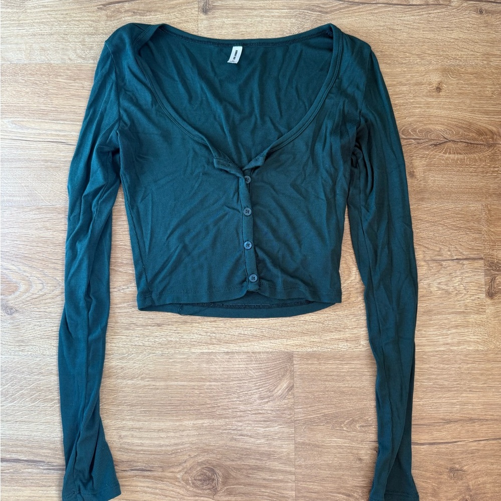 Aritzia Dark Teal Button-Down Long Sleeve Top